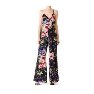 Jay Godfrey Floral Black Wide-Leg Jumpsuit Wms Size 0 Spaghetti Straps Tropical